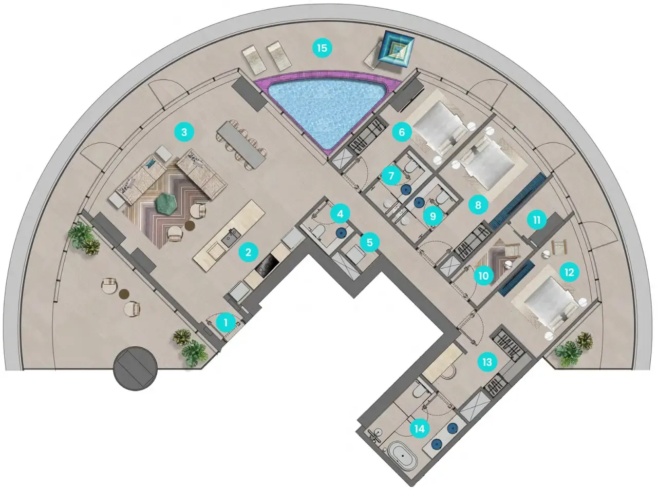 3 bedroom Apartments floor plan at Trio Isle Queen B
