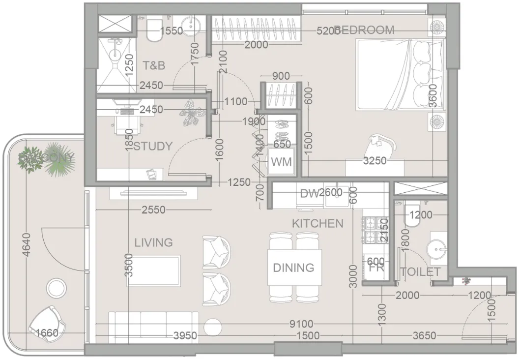 1.5 bedroom Apartments floor plan at TETR1S Tower