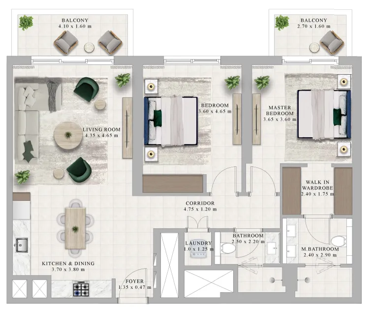 2 bedroom Apartments floor plan at Golf Hillside