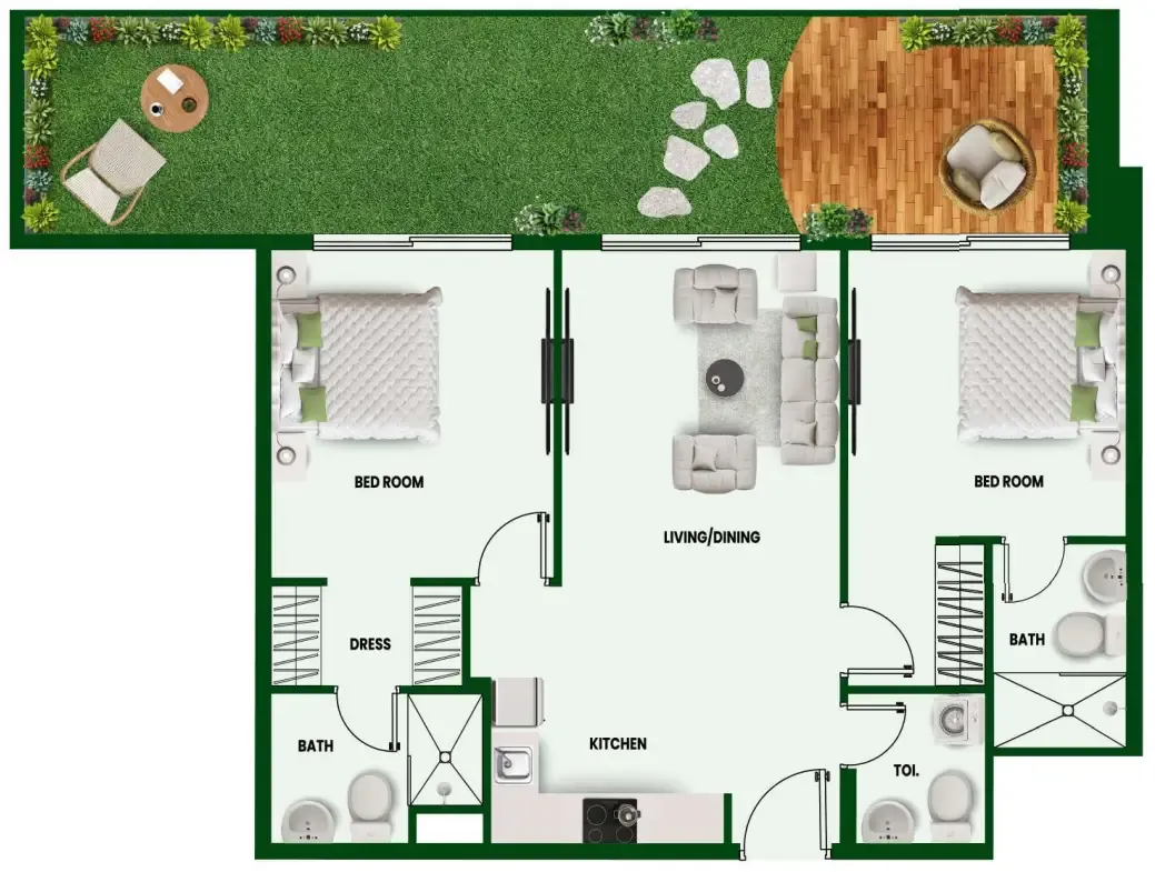 2 bedroom Apartments floor plan at Vincitore Wellness Estate
