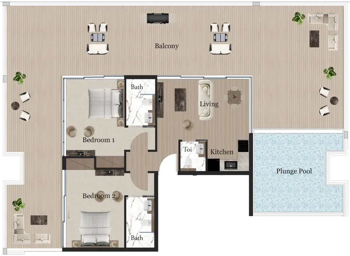 2 bedroom Apartments floor plan at Rijas Suites