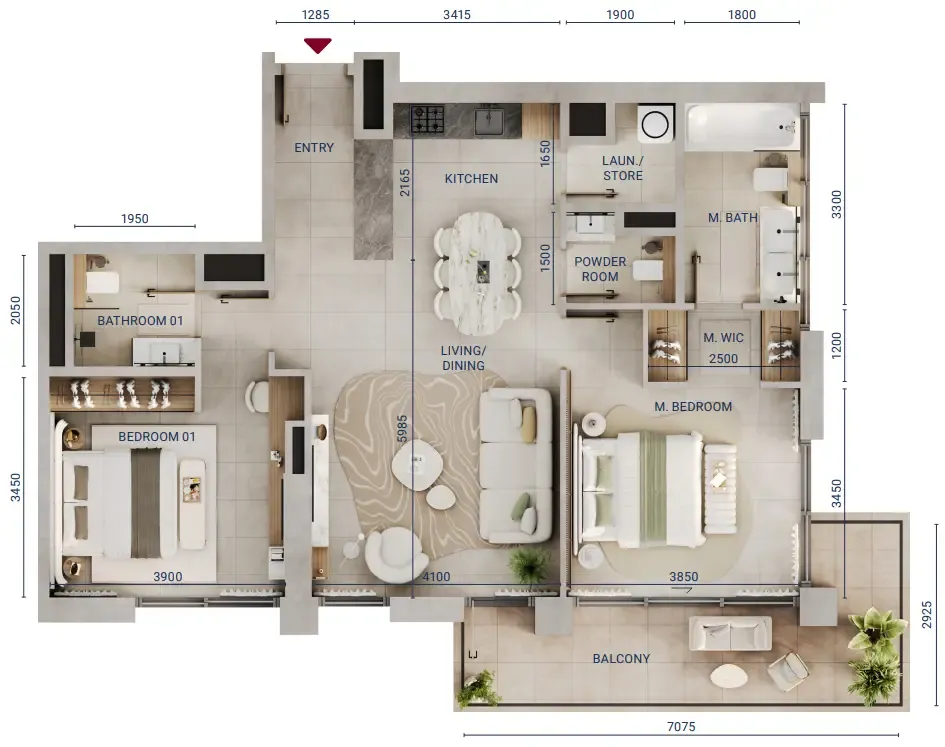 2 bedroom Apartments floor plan at Mirdad