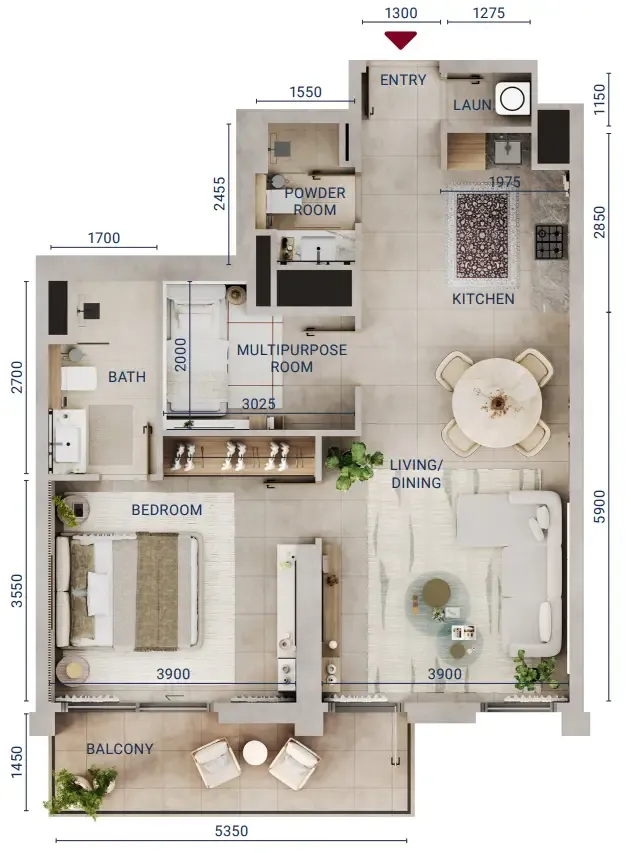 1 bedroom Apartments floor plan at Mirdad