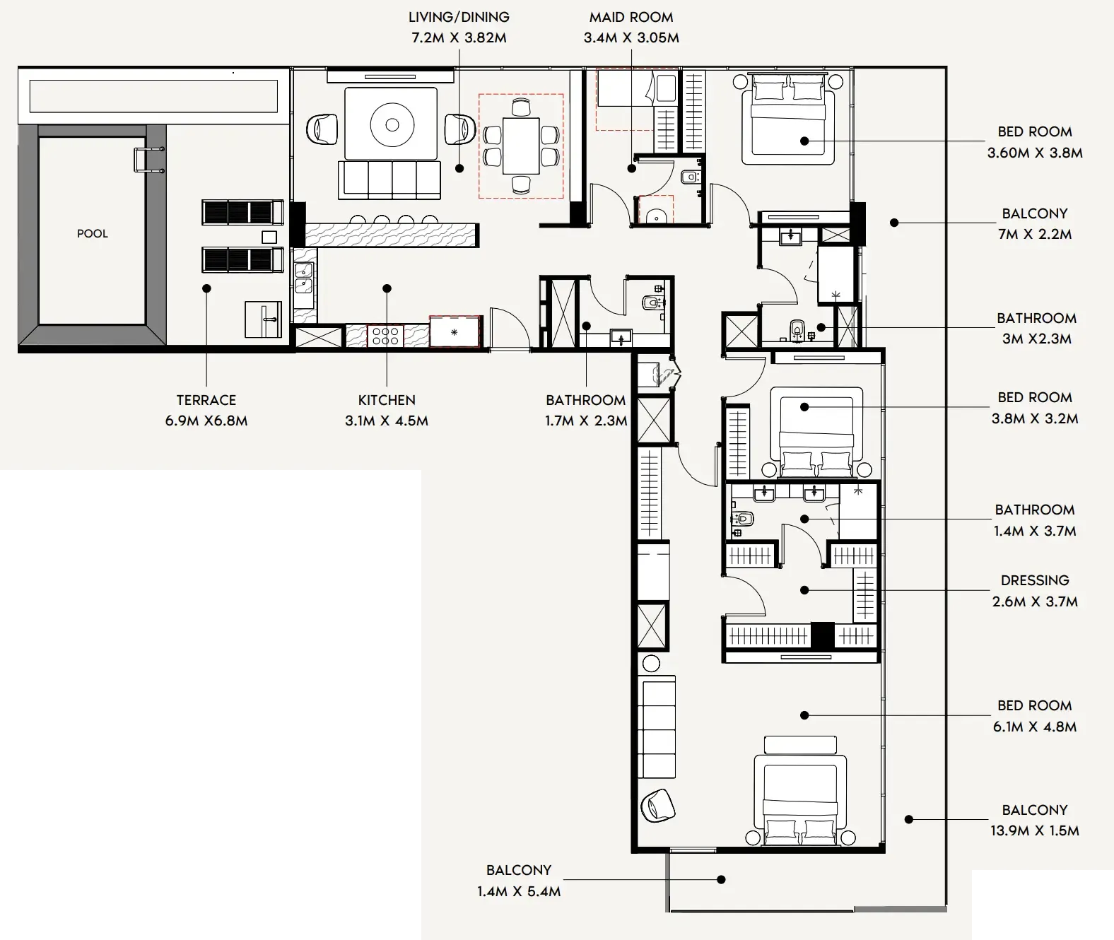 3 bedroom Penthouse floor plan at Creek Views 4