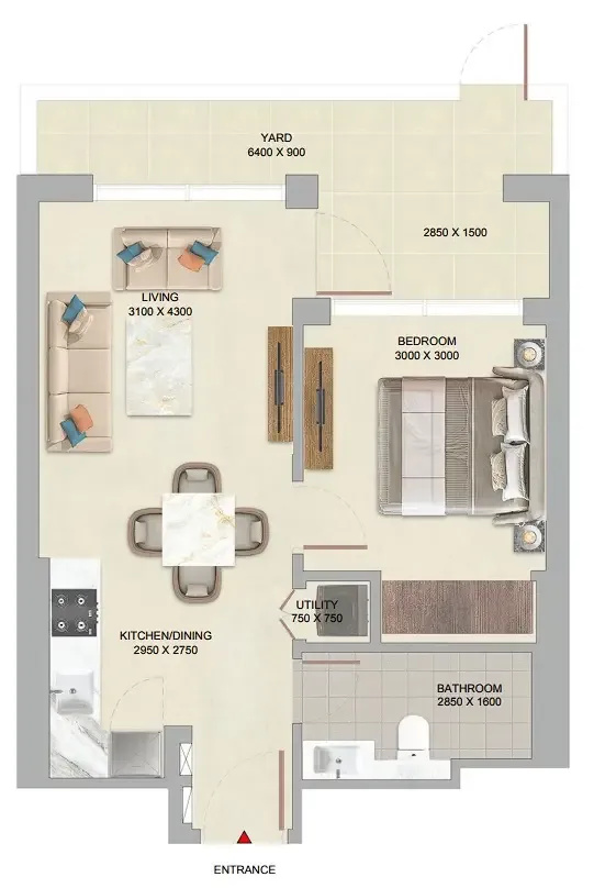 1 bedroom Apartments floor plan at The Woods at Sobha Sanctuary