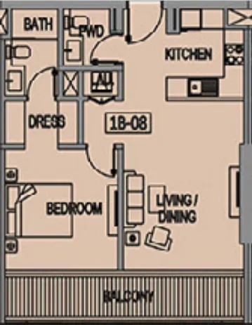 1 bedroom Apartments floor plan at Jade Tower