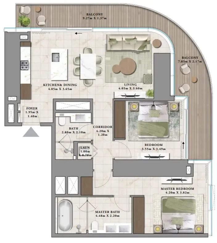 2 bedroom Apartments floor plan at Avarra by Palace