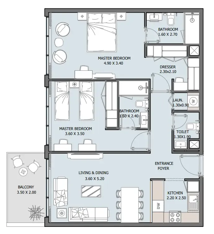 2 bedroom Apartments floor plan at Oceana