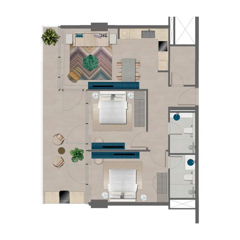 2.5 bedroom Apartments floor plan at Trio Isle