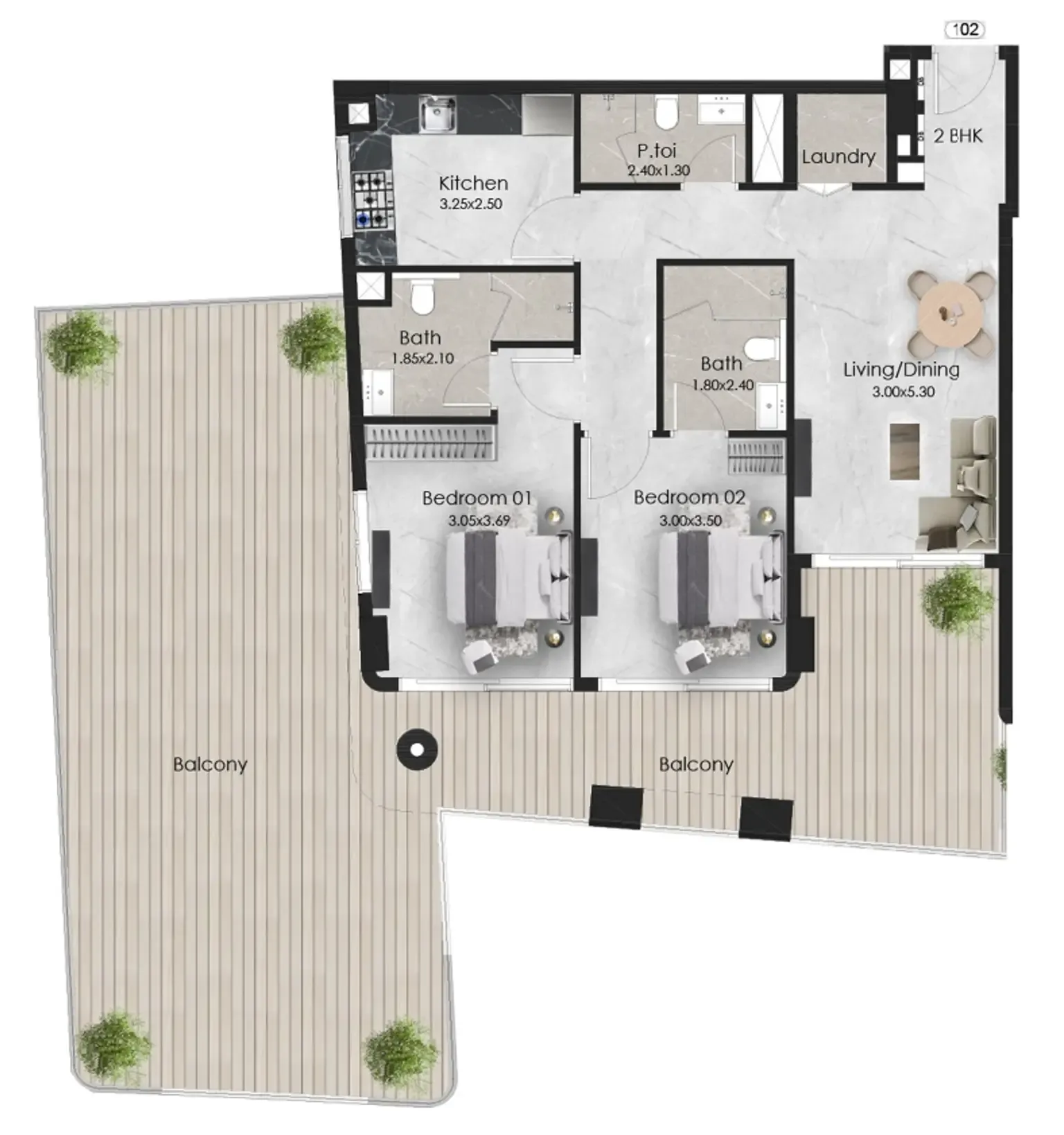 2 bedroom Apartments floor plan at Aristo