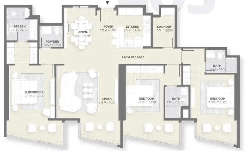 3 bedroom Apartments floor plan at Tonino Lamborghini Residences