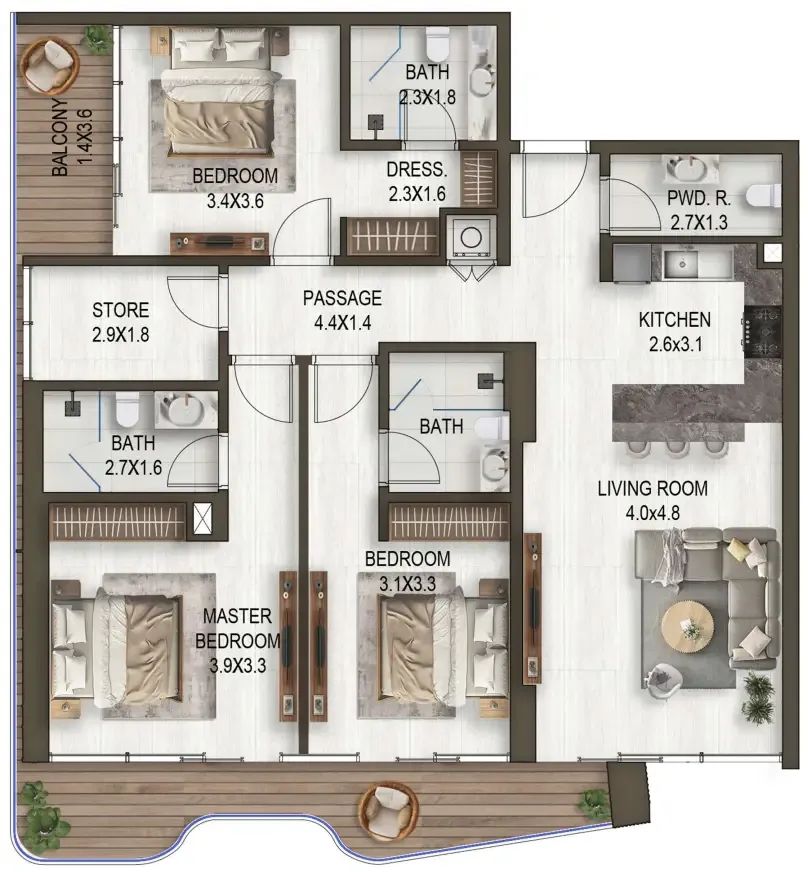 3.5 bedroom Apartments floor plan at Noore