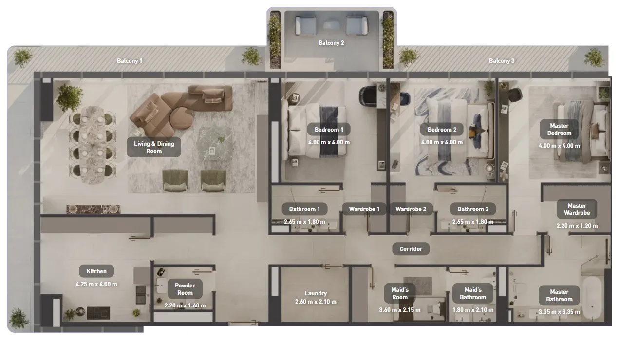 3 bedroom apartments floor plan at Juman 2