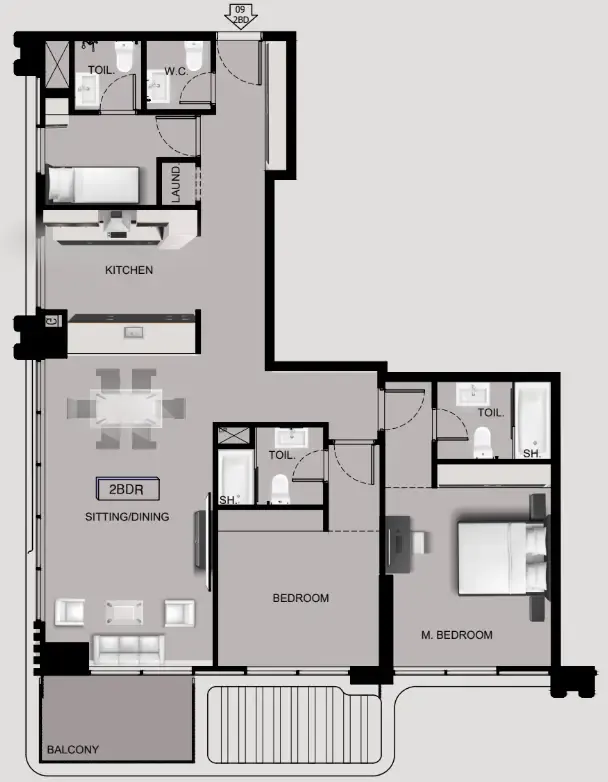 2.5 bedroom Apartments floor plan at Sea View Residence