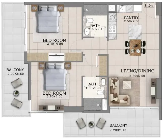 2 bedroom Apartments floor plan at Arlington Park 2
