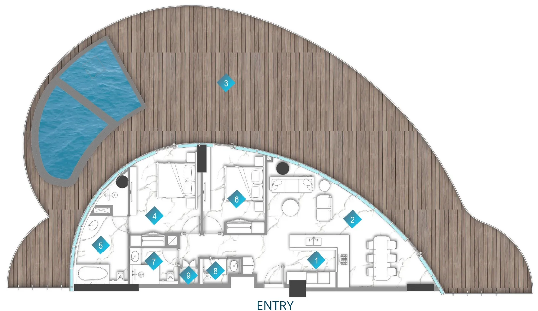 2 bedroom Apartments floor plan at Aqua Arc