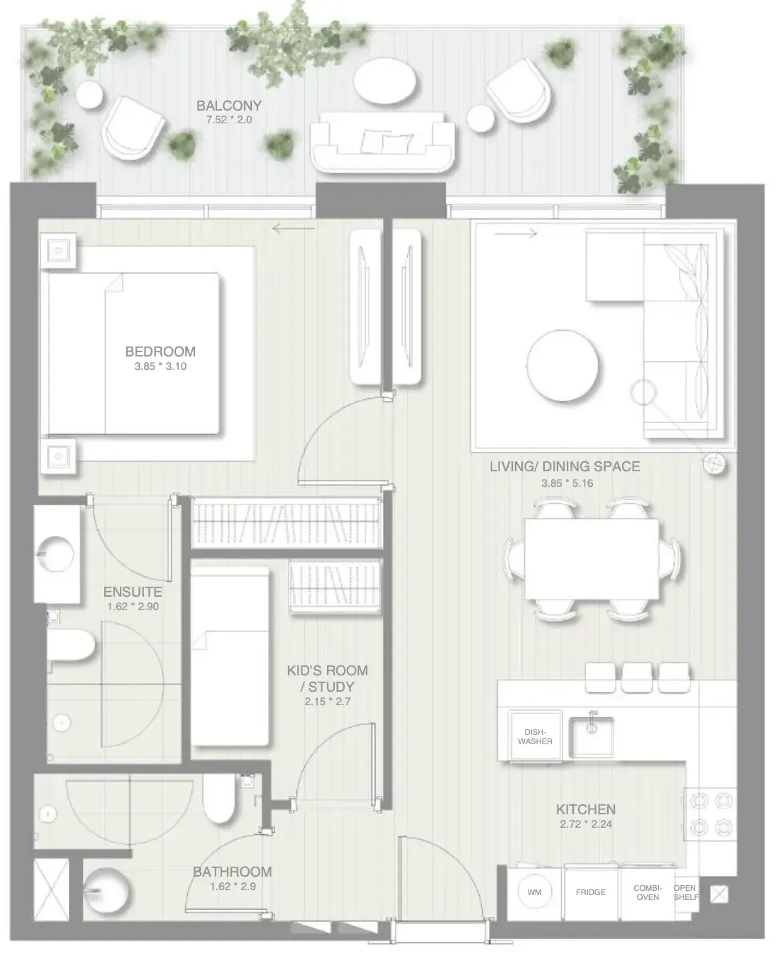 1.5 bedroom Apartments floor plan at Sol Levante