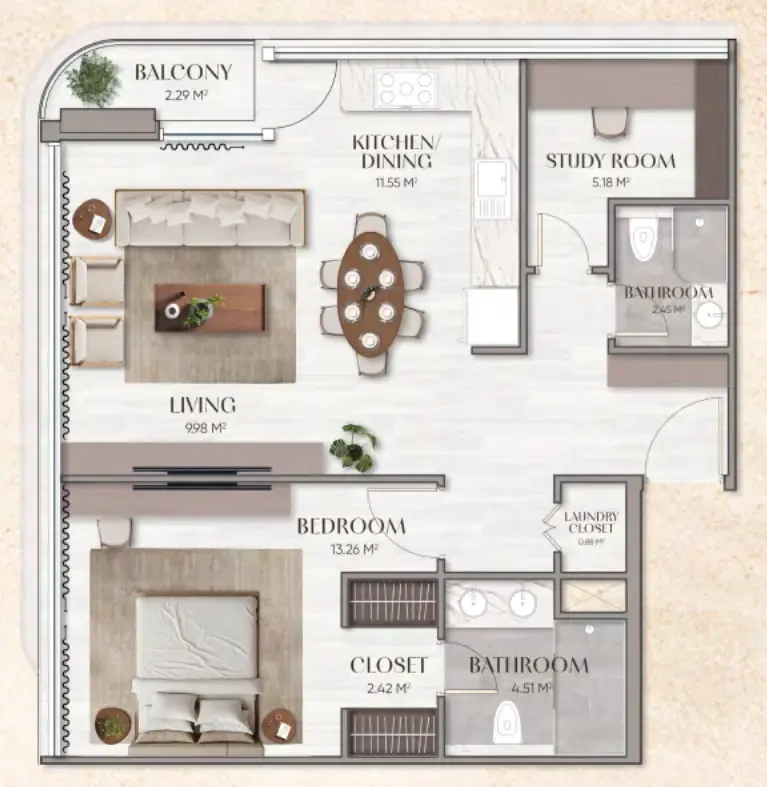1 bedroom Apartments floor plan at Urban Horizon