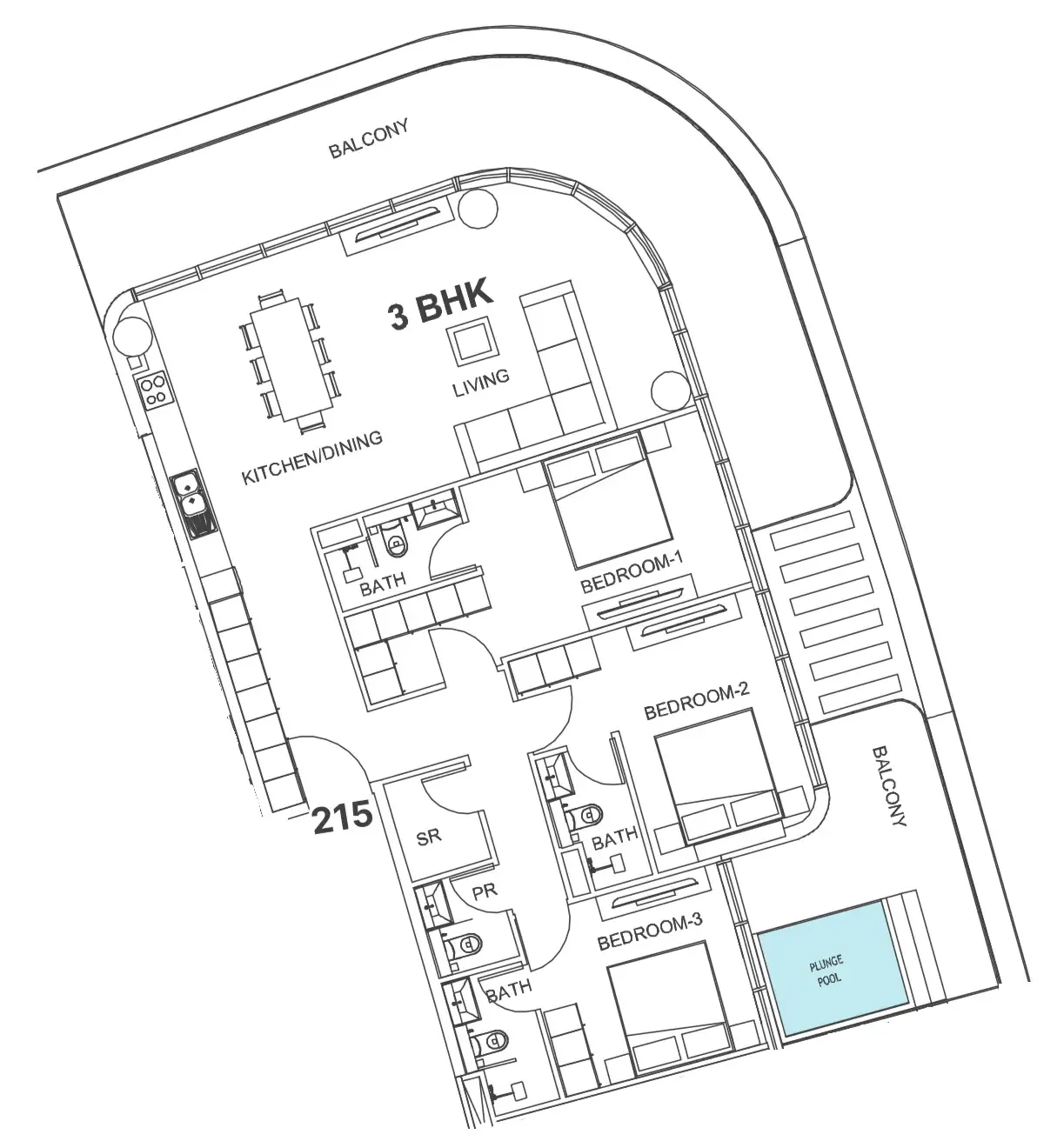 3 bedroom Apartments floor plan at Villa Del Garda