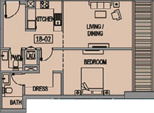 1 bedroom Apartments floor plan at Jade Tower