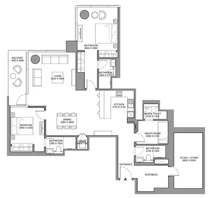 2 bedroom Apartments floor plan at Skyscape
