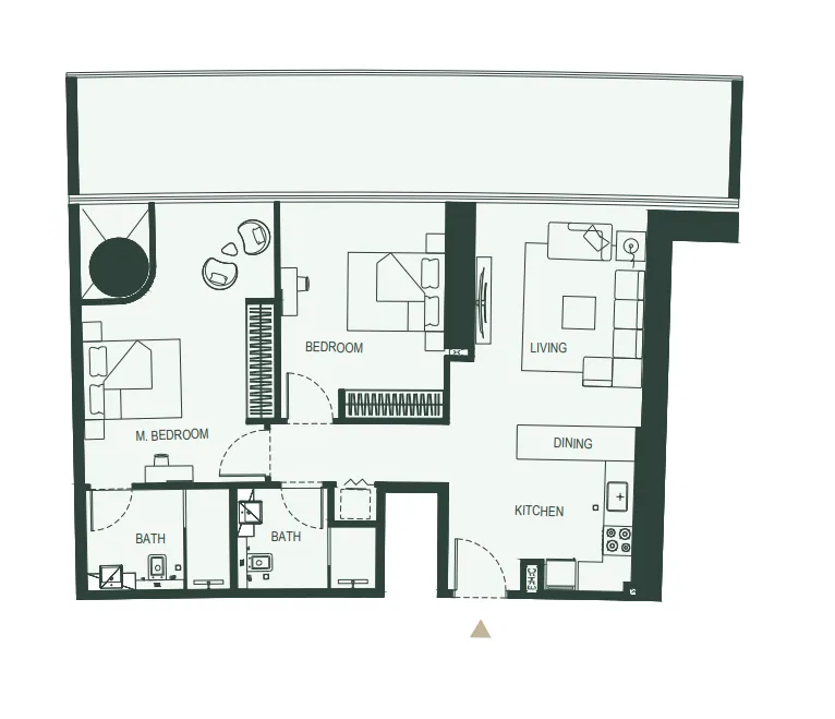 2 bedroom Apartments floor plan at Binghatti Hills