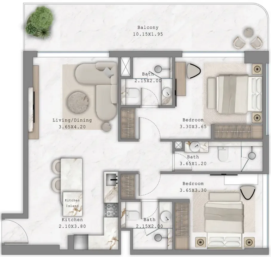 2 bedroom Apartments floor plan at Aark Terraces