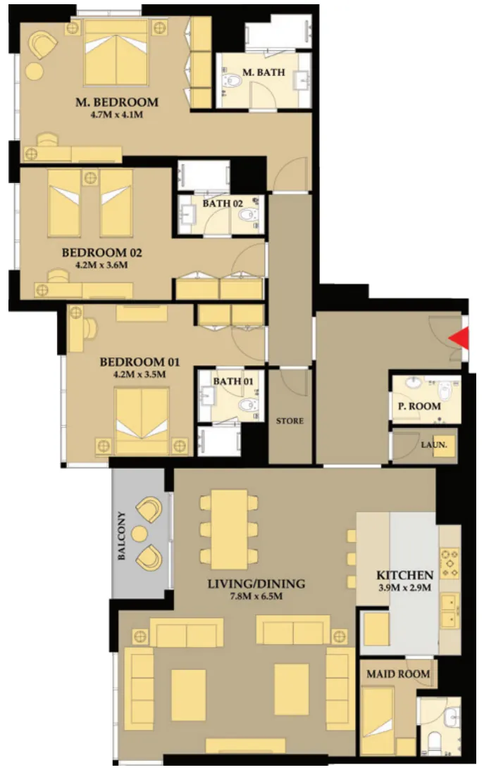 3 bedroom Apartments floor plan at Riva Residence