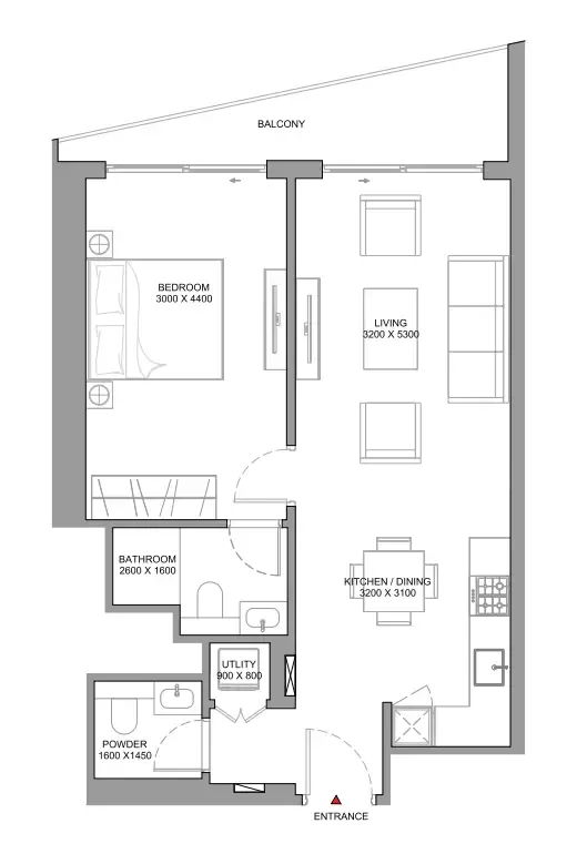 1 bedroom Apartments floor plan at The Serene at Sobha Central