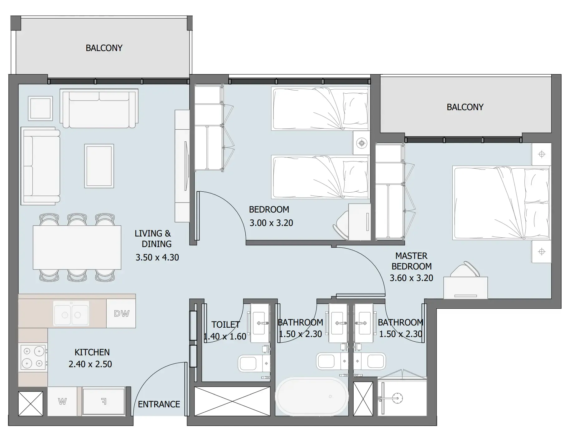 2 bedroom Apartments floor plan at Verdana III