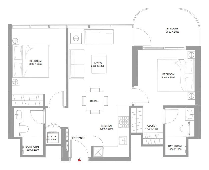 2 bedroom Apartments floor plan at Bayside Marina Residences