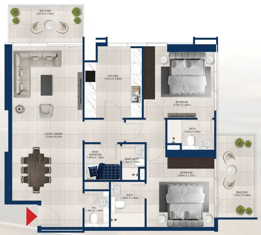 2 bedroom Apartments floor plan at Al Vista