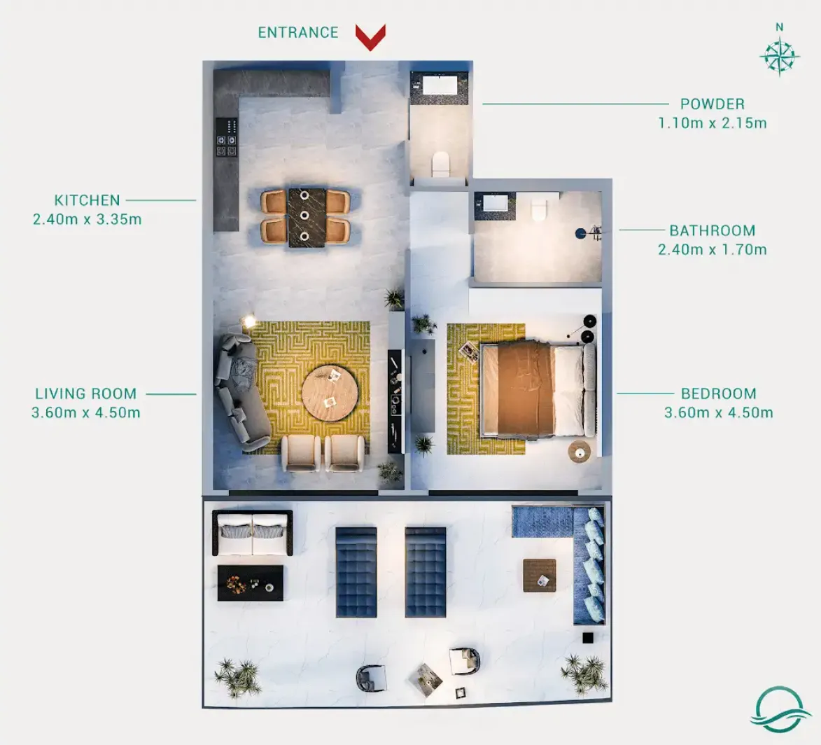 1 bedroom Apartments floor plan at Milos