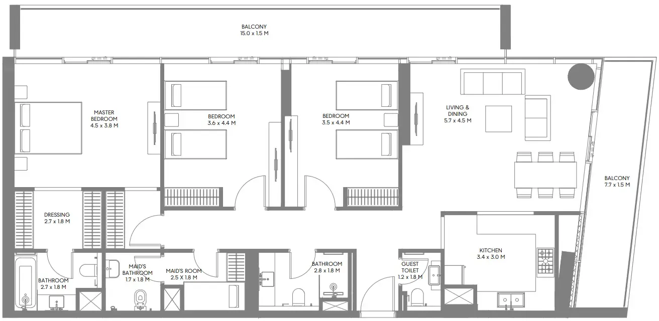 3 bedroom Apartments floor plan at The Gate 6