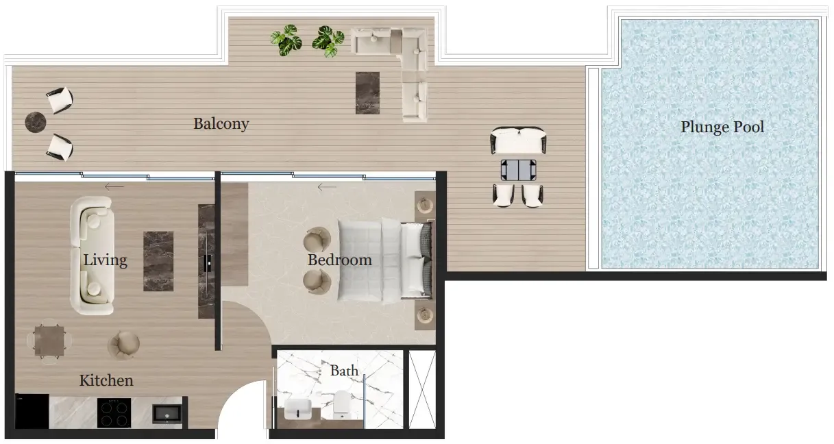 1 bedroom Apartments floor plan at Rijas Suites