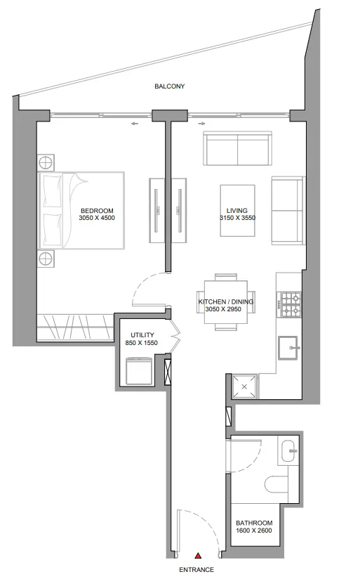1 bedroom Apartments floor plan at The Horizon at Sobha Central