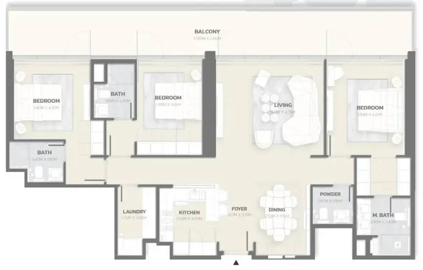 3 bedroom Apartments floor plan at Tonino Lamborghini Residences