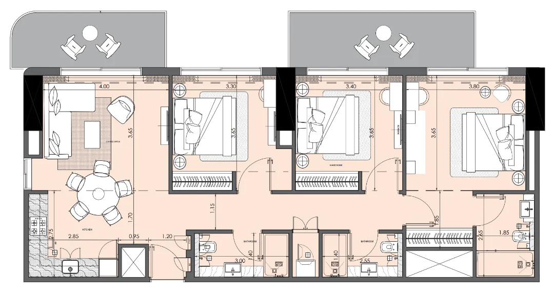 3 bedroom Apartments floor plan at Azizi Wasel