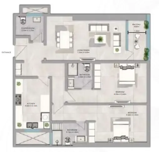 2 bedroom Apartments floor plan at Amwaj Tower