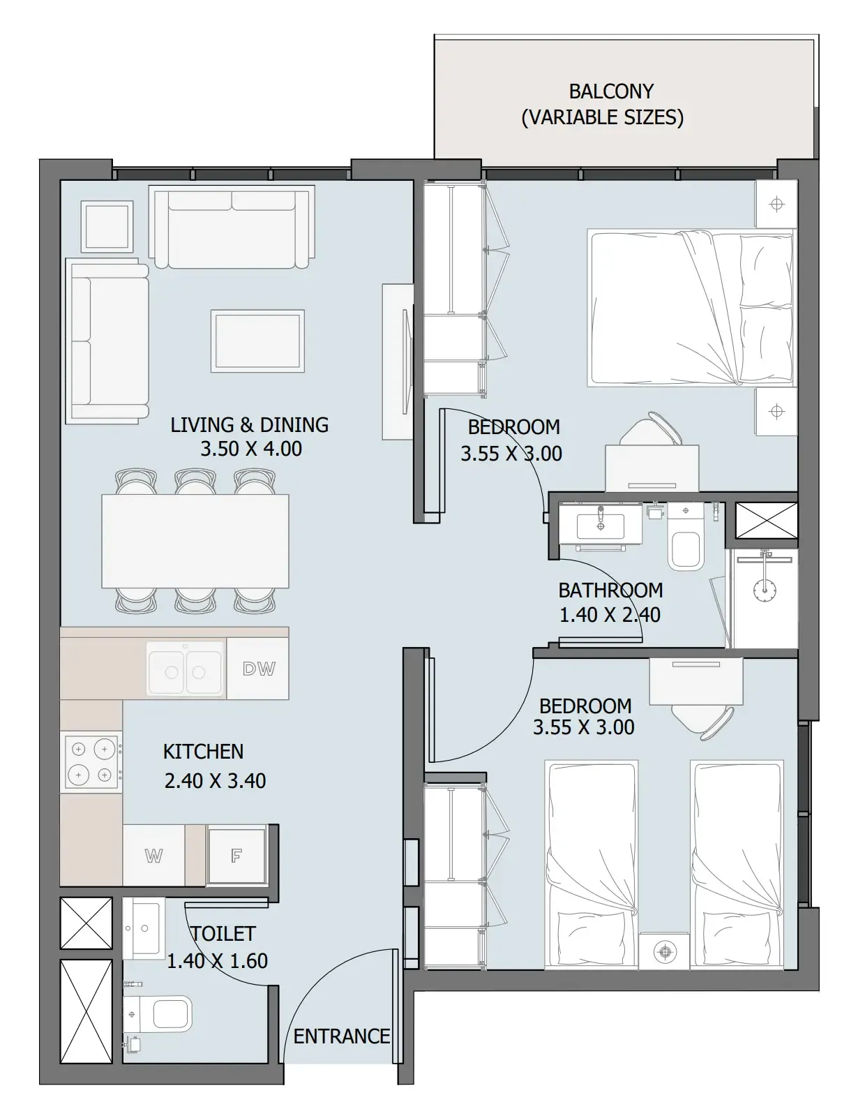 2 bedroom Apartments floor plan at Verdana III