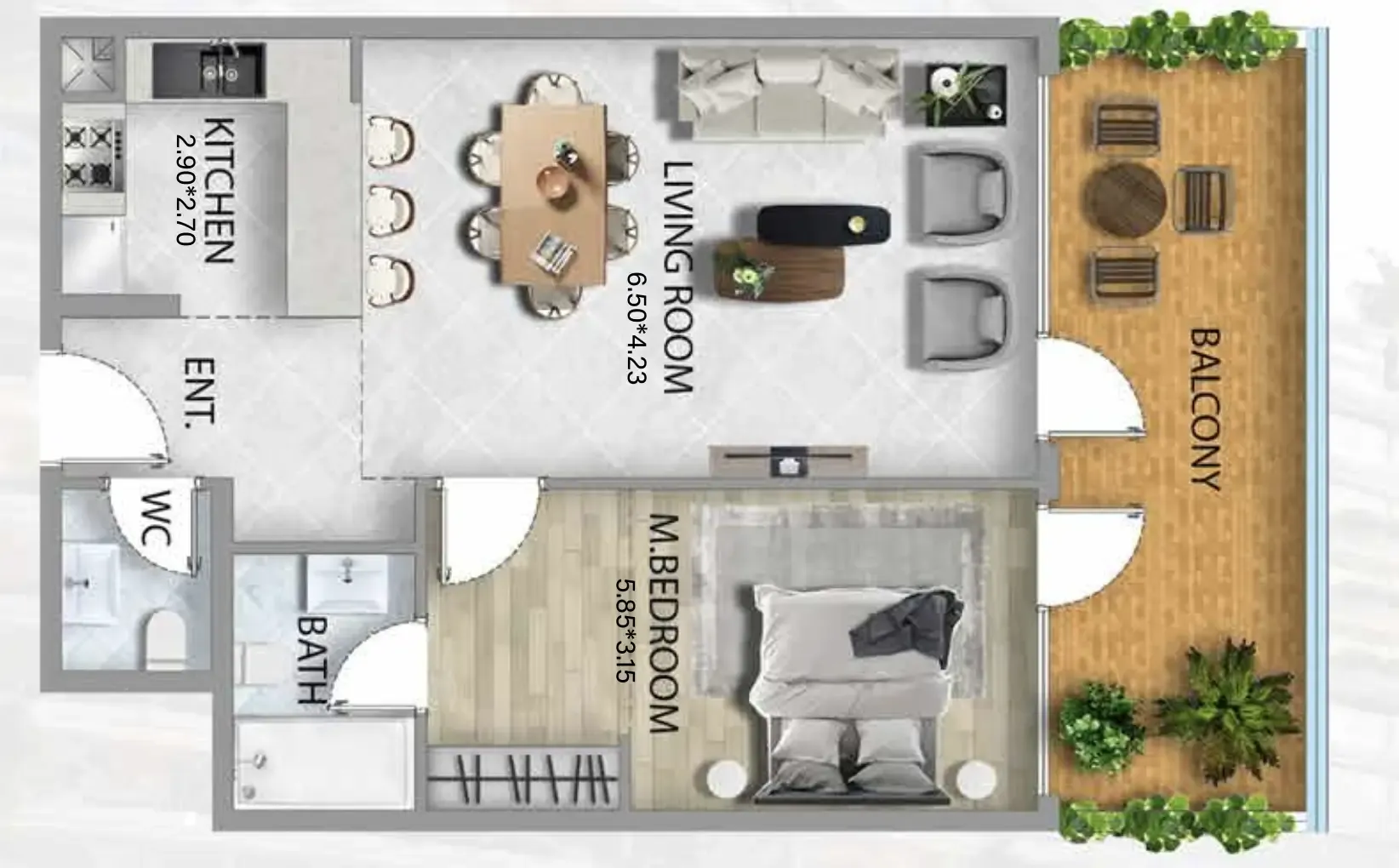 1 bedroom Apartments floor plan at 311 Boulevard