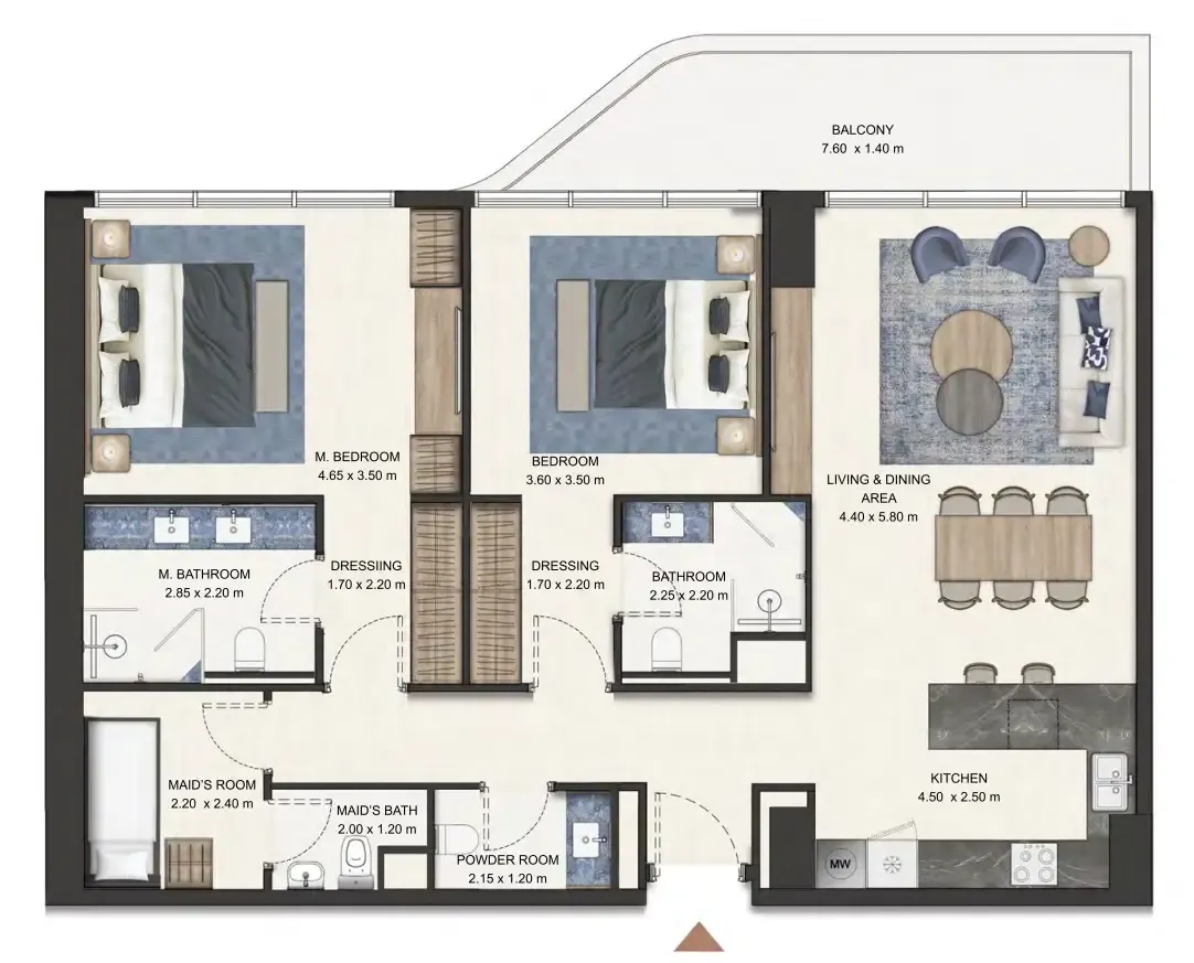 2.5 bedroom Apartments floor plan at Seamont Autograph Collection Residences