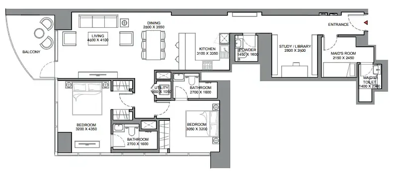 2 bedroom Apartments floor plan at Skyscape