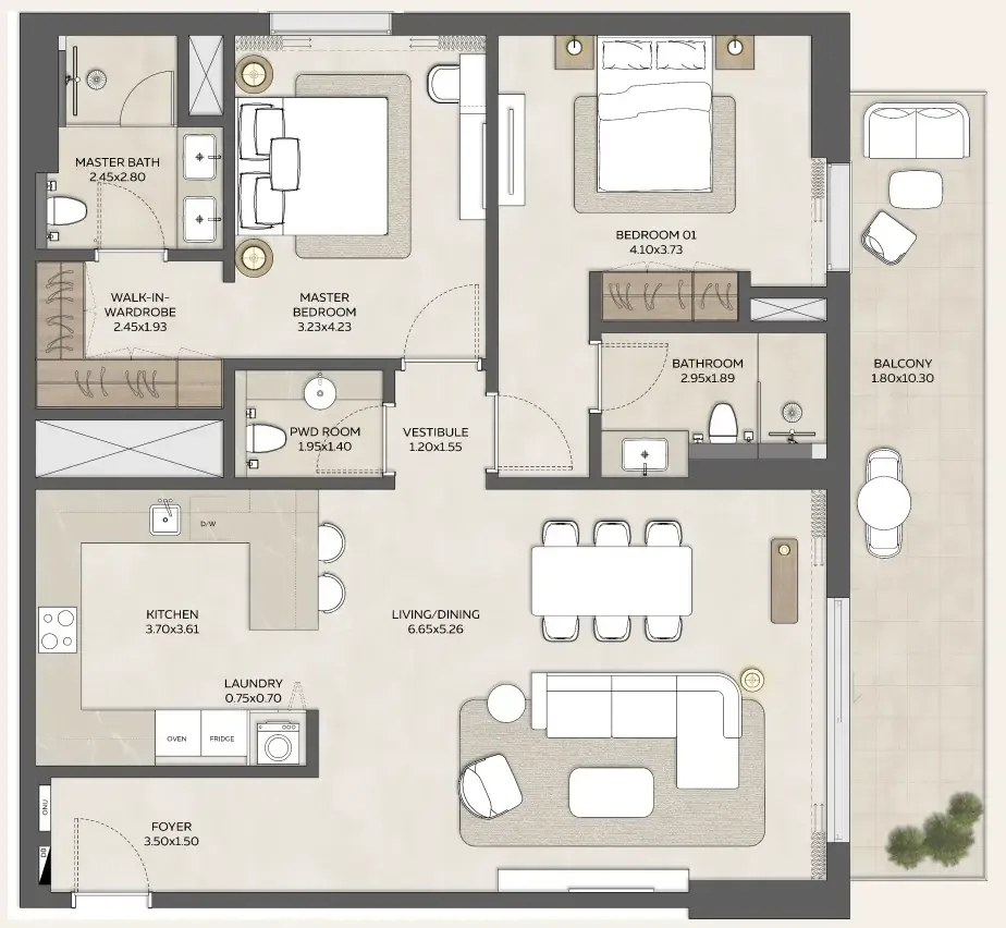 2 bedroom Apartments floor plan at Expo Valley Views - Ghadeer