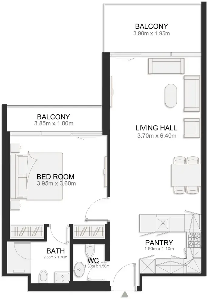 1 bedroom Apartments floor plan at Ashley Hills