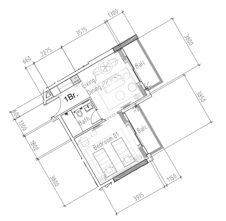 1 bedroom Apartments floor plan at Damac Hills 2 - Hotel Edge by Rotana