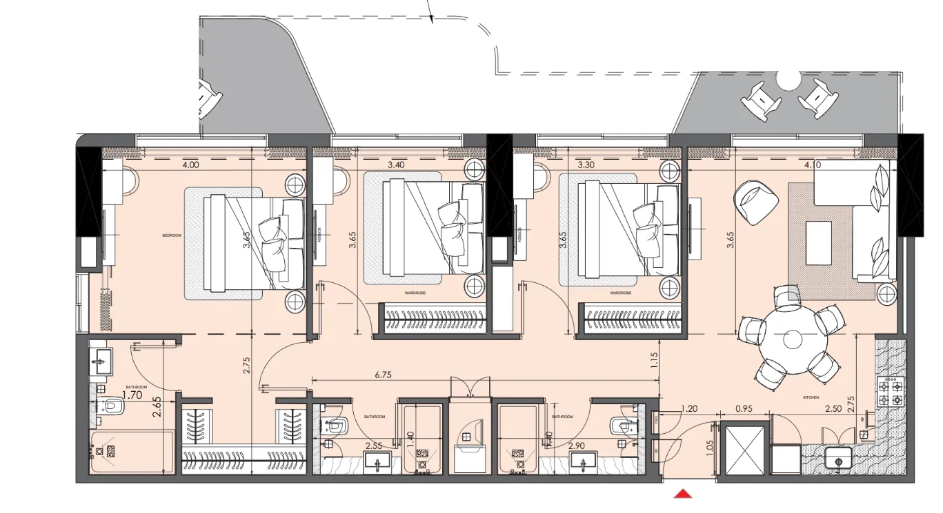 3 bedroom Apartments floor plan at Azizi Wasel