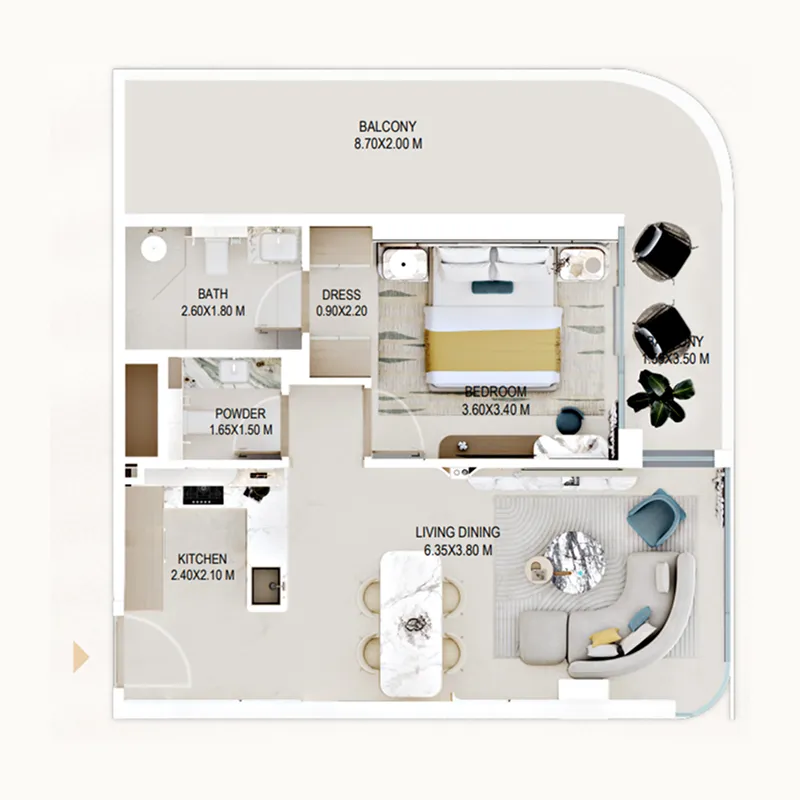 1 bedroom Apartments floor plan at Rabdan Gardens