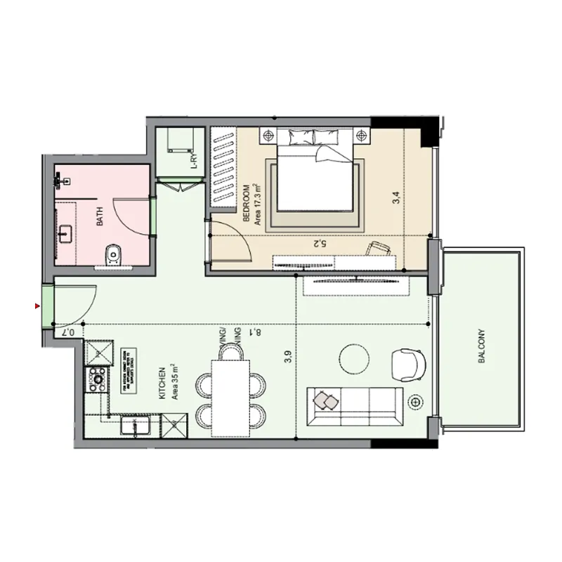 1 bedroom Apartments floor plan at Edgewater Residences 1, 2 and 3