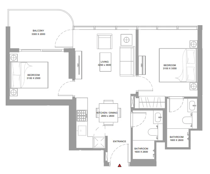 2 bedroom Apartments floor plan at Bayside Marina Residences